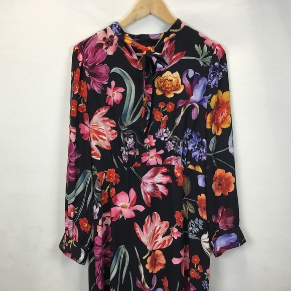 J. Crew Tie Neck Ruffle Midi Dress in Midnight Dutch Floral Size 6 - Picture 6 of 14